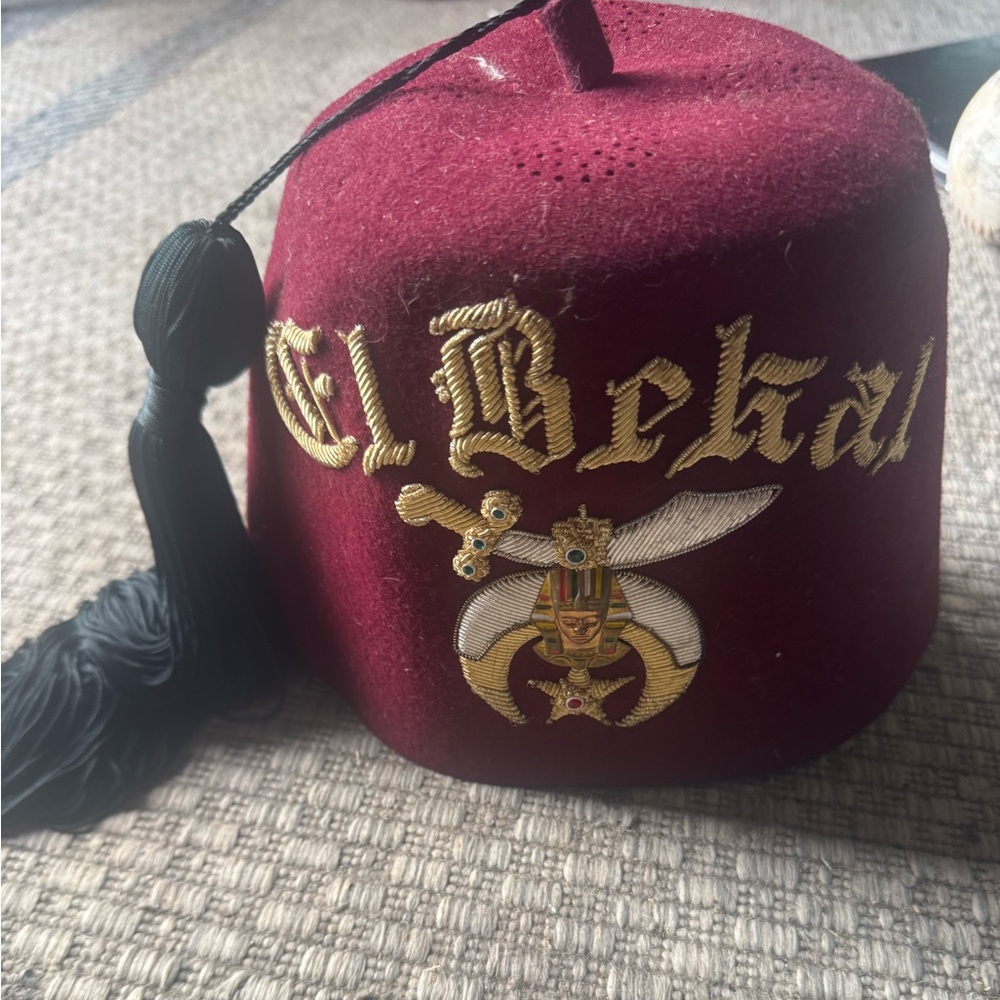 Vintage Jeweled El Bekal Fez Cap Shriner Masonic Freemason Wool Club Lodge Hat